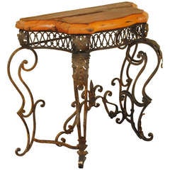 A French Louis XVI Style Wrought Iron and Pinewood Console