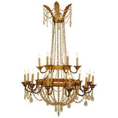 An Italian Empire Period, early 19th Century, 18-Light Gilt Gesso, Iron, and Glass Chandelier