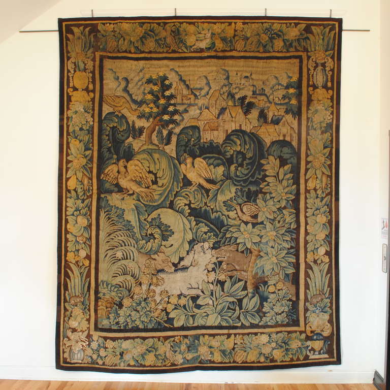 the tapestry's origin dates back to the end of the 16th century to possibly the early seventeenth century, FLANDERS, probably created in the city of Enghien. The particular overall composition that brings together, in the style of the time, lush