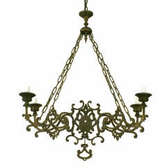 Antique An Italian Patinated Brass 4-light Baroque Style Chandelier