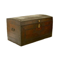 A Spanish Leather and Brass Trim Traveling Trunk