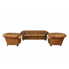 3-Piece Set  French Tufted Leather Upholstered Seating Furniture