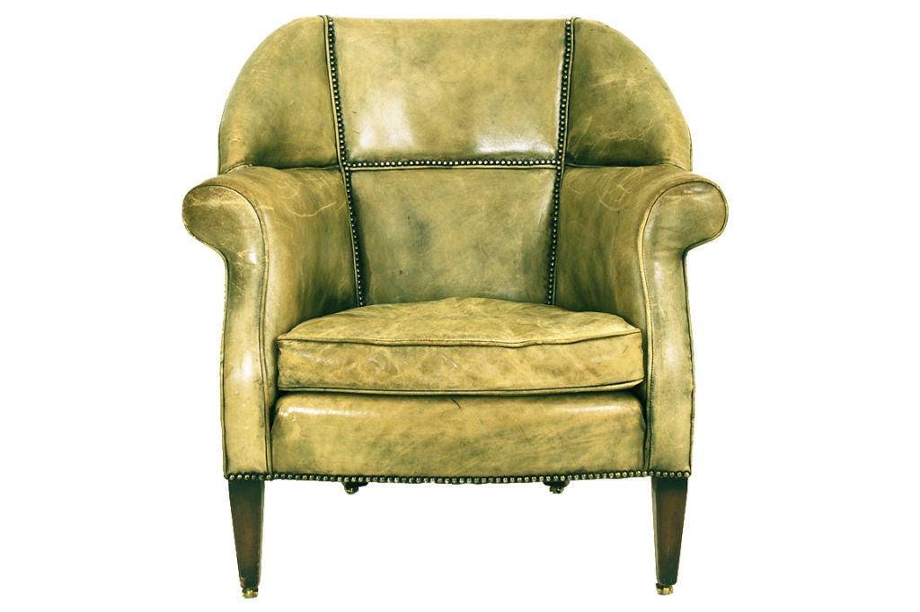 A Pair of French Leather Upholstered Directoire Style Bergeres