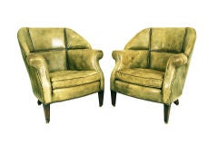 A Pair of French Leather Upholstered Directoire Style Bergeres