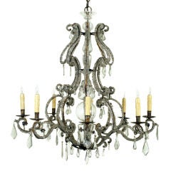 Antique Genovese Early Neoclassical Gilt Iron & Glass 8 Light Chandelier