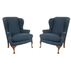 Antique A Near Pair of American Mahogany Queen Ann Style Wingchairs