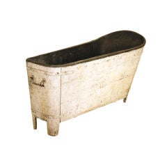 A Restauration Period Painted Pinewood and Copper Lined Bathtub