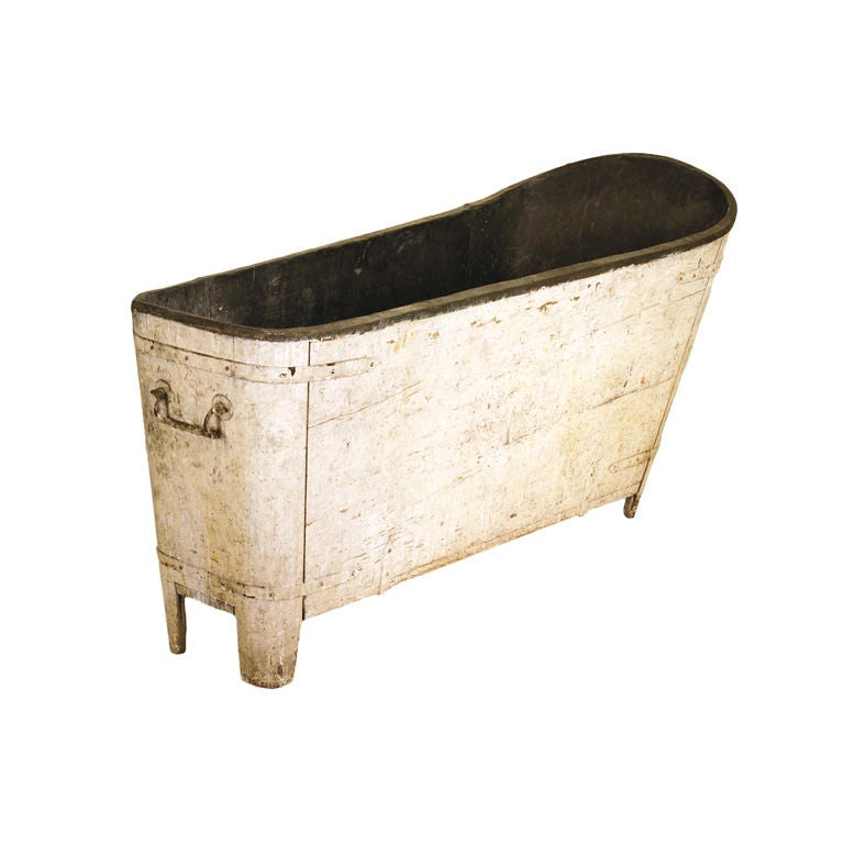 A Restauration Period Painted Pinewood and Copper Lined Bathtub