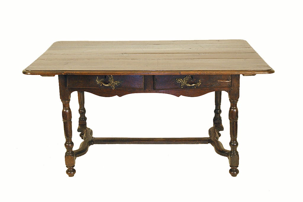 A Late French Louis XIII Oak 2 Drawer Center Table