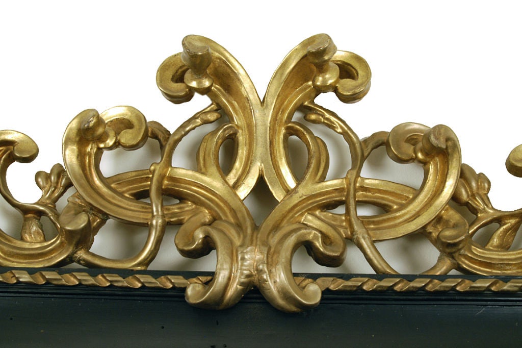 Wood An Italian Giltwood and Ebonized 19th Cen. Baroque Style Mirror