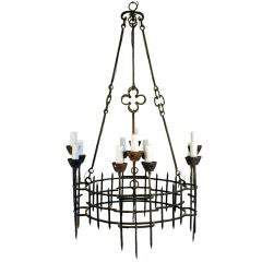 Antique A French Neo-Gothic Wrought Iron 12-light Chandelier