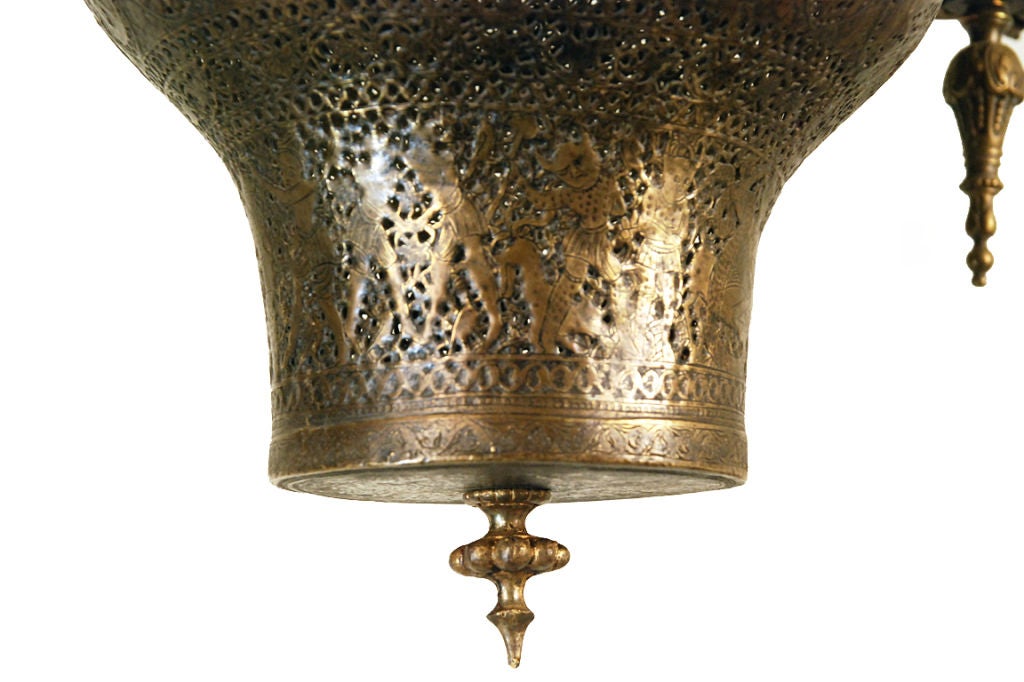 An Indian or Middle Eastern Patinated Brass 8-light Chandelier 3