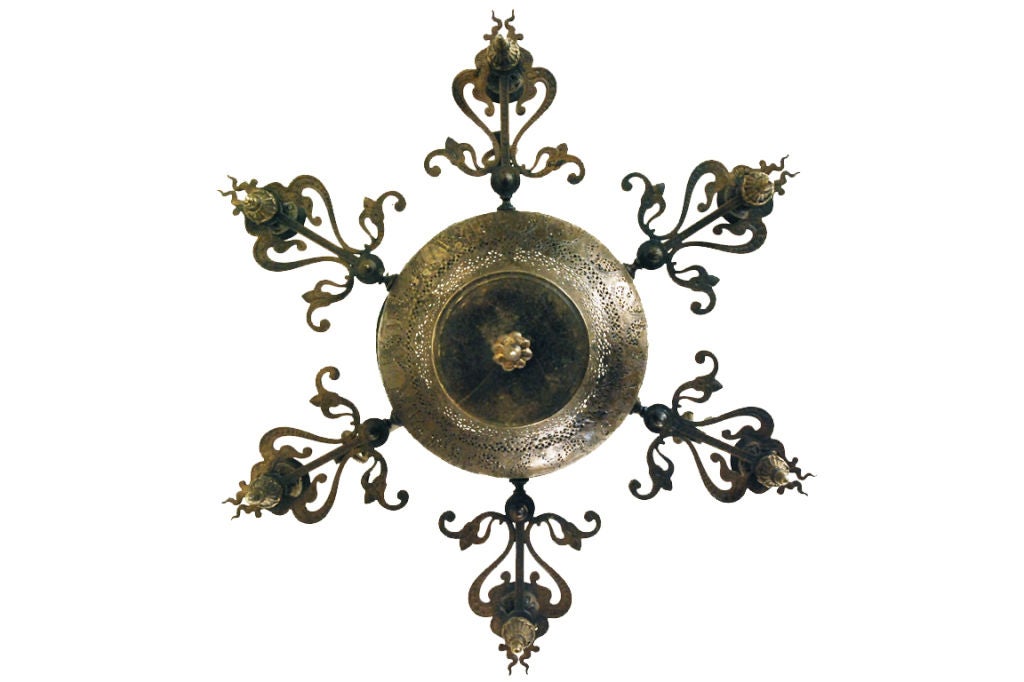 An Indian or Middle Eastern Patinated Brass 8-light Chandelier 4