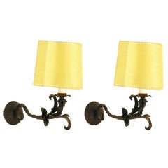 A Pair Italian Baroque Style Wrought Iron Sconces, Custom Shades