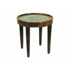 A French Late Art Deco Walnut and Marble Top Side Table A French Late Art Deco Walnut and Marble Top Side Table