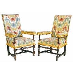 Pair of Antique French LXIII Style Oak Upholstered Fauteuils Pair of Antique French LXIII Style Oak Upholstered Fauteuils