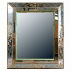 A French, Venitian Inspired Reverse Painted & Green Glass Mirror