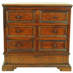 An Italian Baroque Walnut and Inlaid 3-Drawer Commode