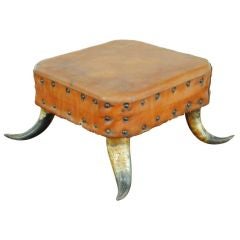Antique An American early 20th Century Leather Upholstered Horn Stool