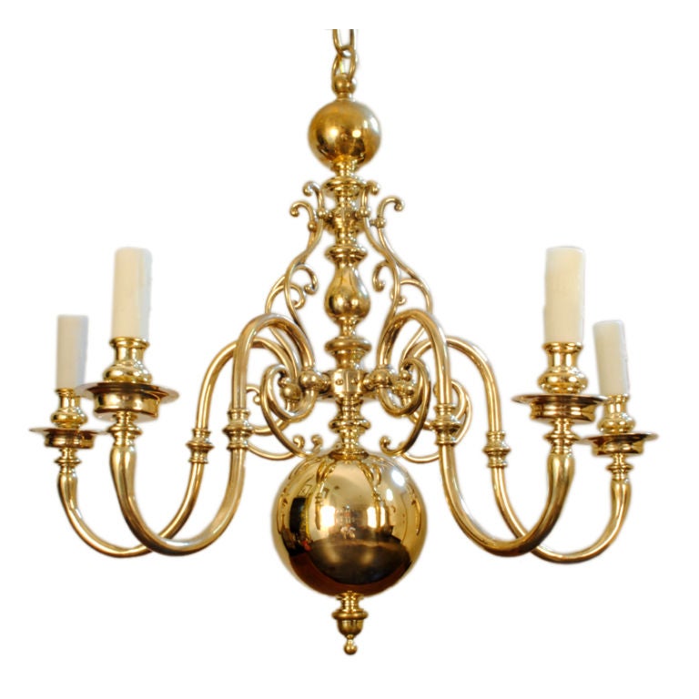 A Spanish Baroque Style 5-Arm Brass Chandelier