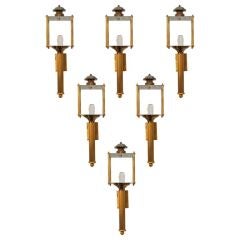 Vintage A Set of 6 Brass and Glass Neoclassical Style Wall Lanterns