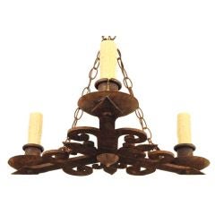 Antique A French Baroque Style Wrought Iron 3-Arm Chandelier