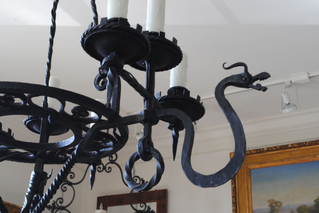 An Italian Baroque Style Wrought Iron 9 Light Chandelier In Excellent Condition In Atlanta, GA