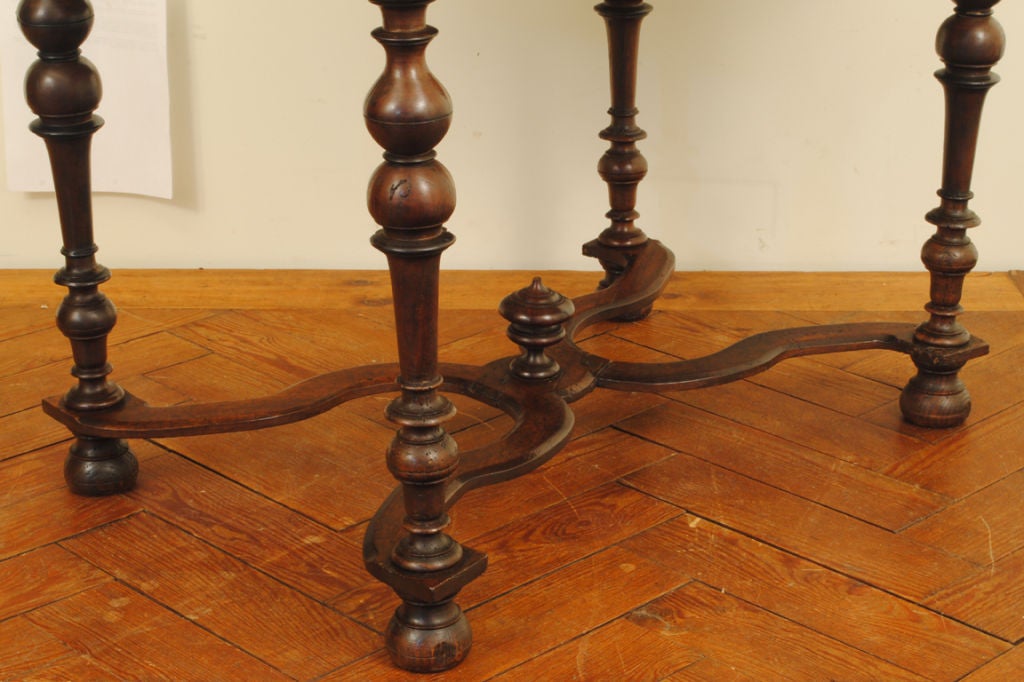 A French Louis XIII Walnut and Parquetry 1-Drawer Table 1