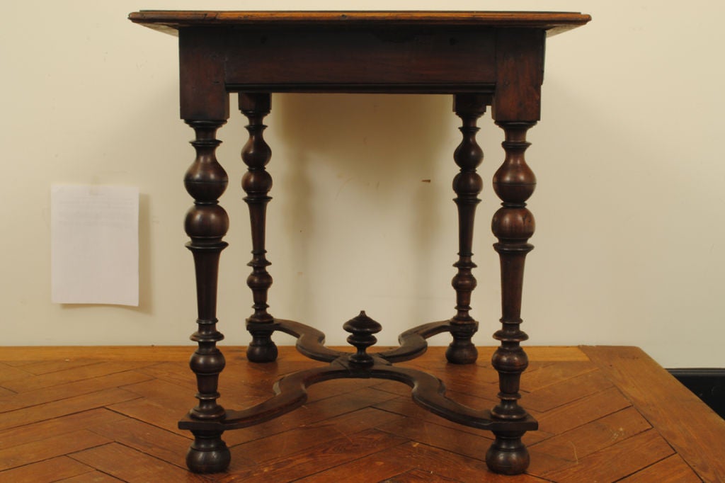 A French Louis XIII Walnut and Parquetry 1-Drawer Table 2
