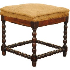 Antique A French Turned Walnut Louis XIII Style Upholstered Bench