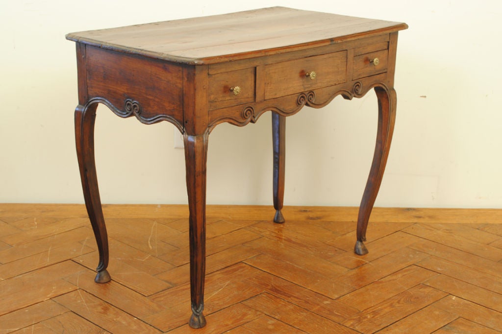 19th Century French Louis XV Cherrywood Three Drawer Console Table