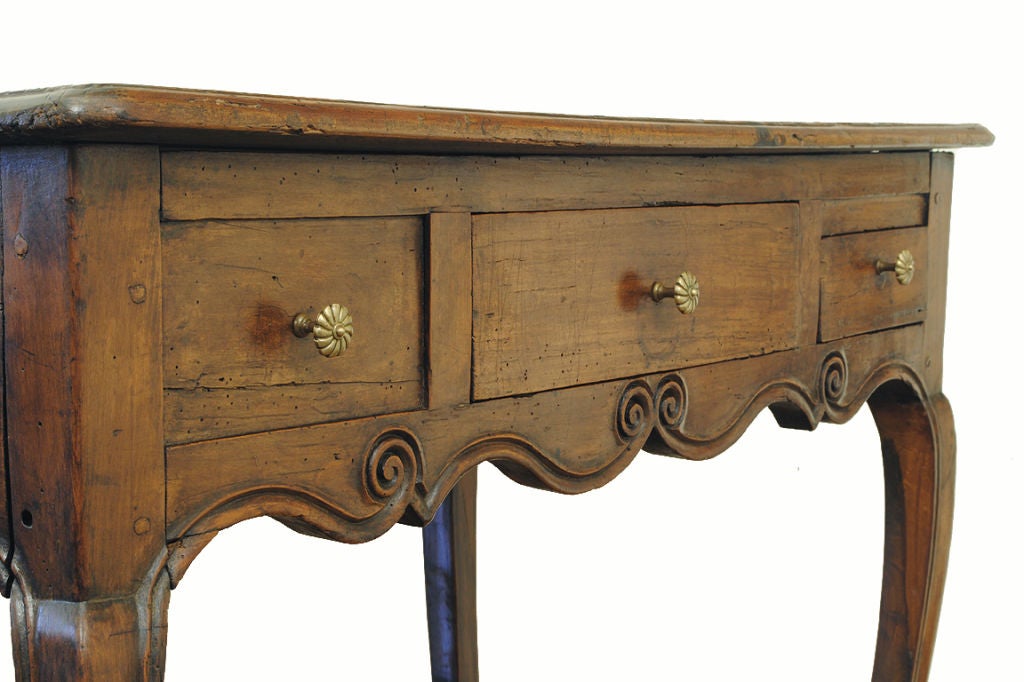 French Louis XV Cherrywood Three Drawer Console Table 5