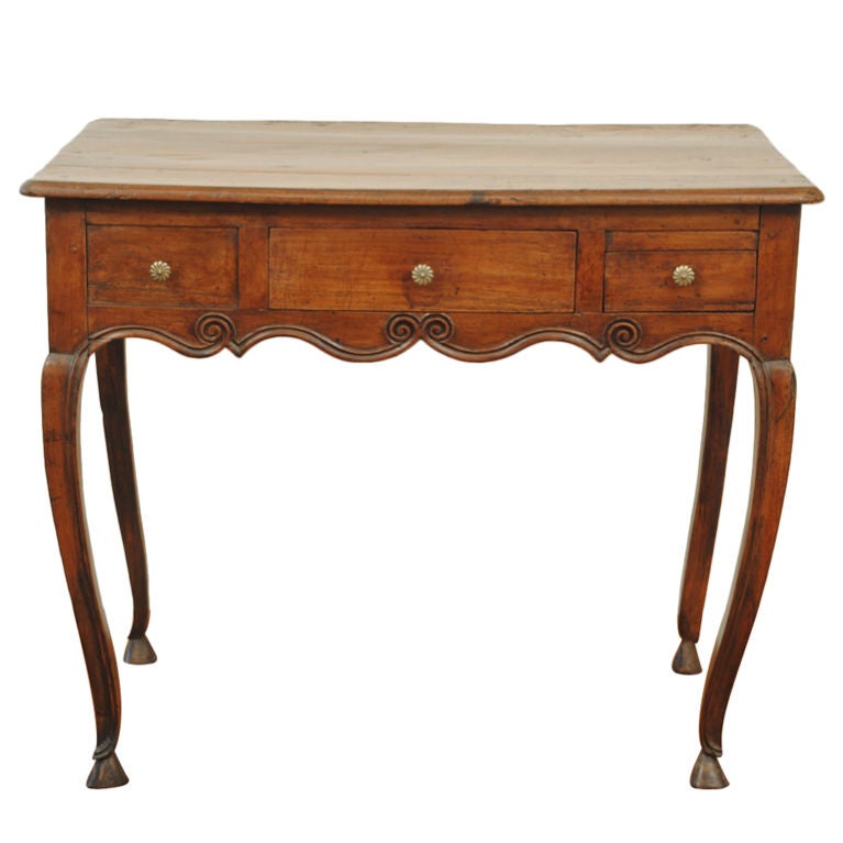 French Louis XV Cherrywood Three Drawer Console Table
