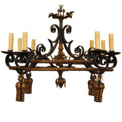 French Wrought Iron & Gilded Iron Neoclassical Style Chandelier
