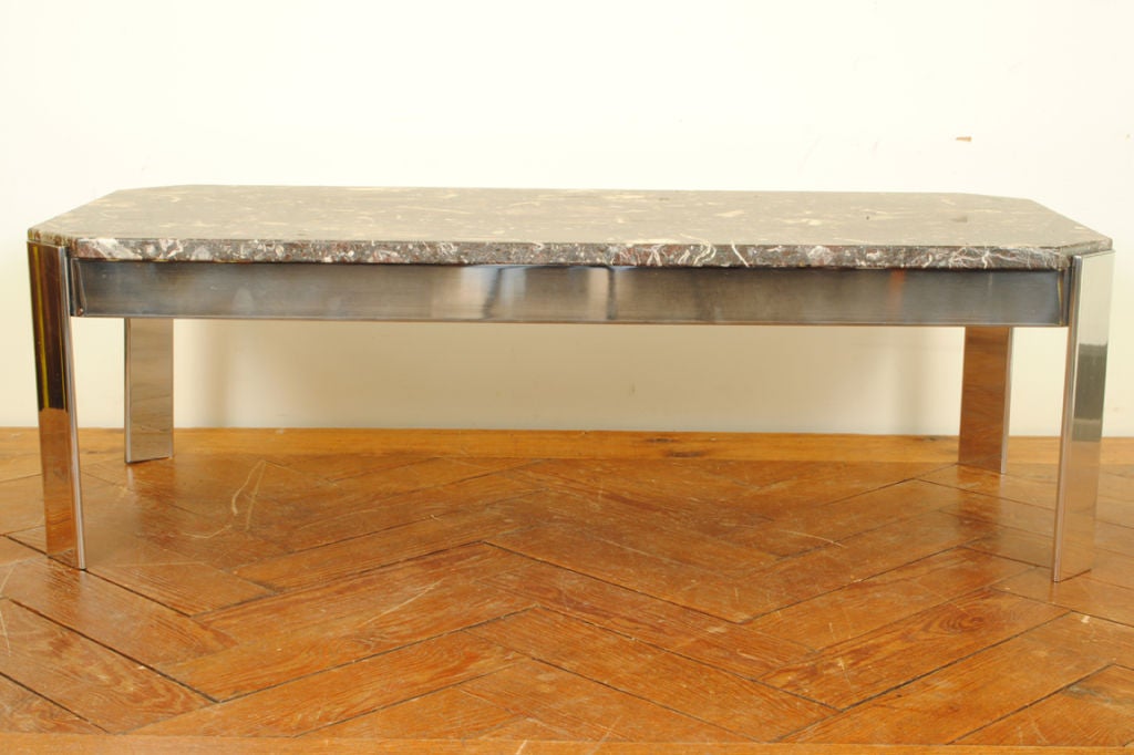 An Italian Late Art Deco Chrome & Marble Coffee Table
