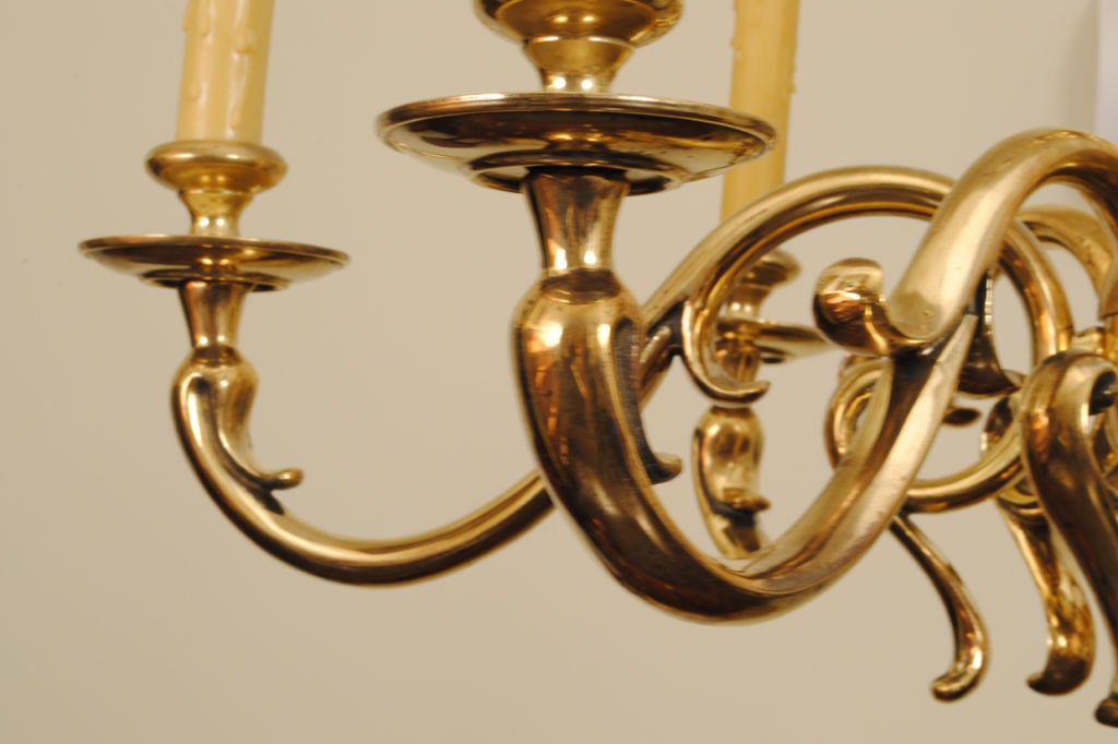 20th Century A French Rococo Style Brass 6-Arm Chandelier