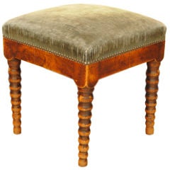 Antique A French Walnut and Velvet Upholstered Louis Philippe Footstool