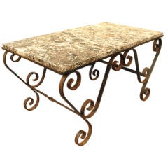 A French Baroque Style Wrought Iron and Marble Coffee Table