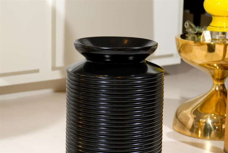19th Century Black Ribbed Vase For Sale