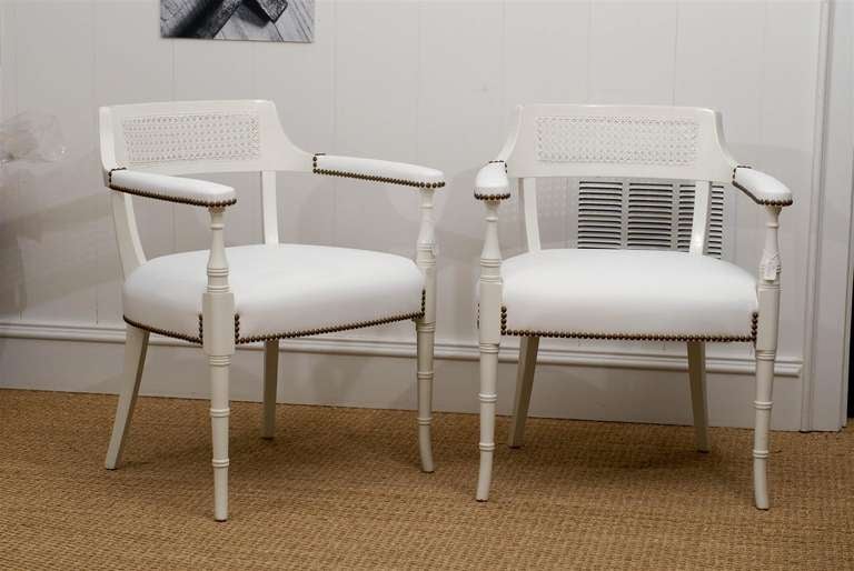 Pair of Leather & Cane Dining Chairs