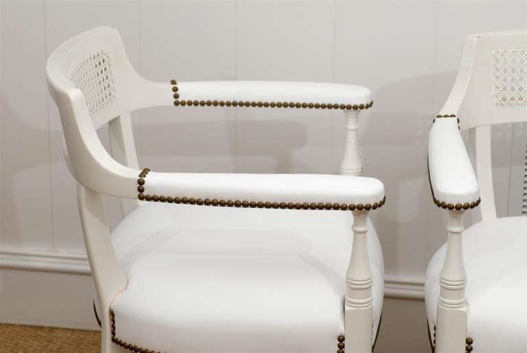 20th Century Pair of Leather & Cane Dining Chairs For Sale