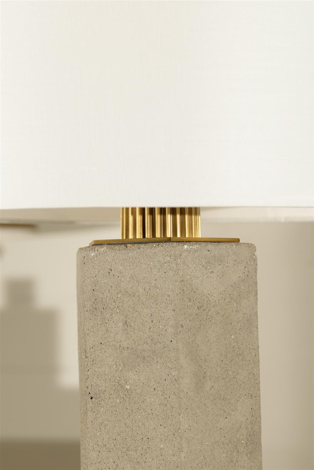 Contemporary Brass and Concrete Lamp