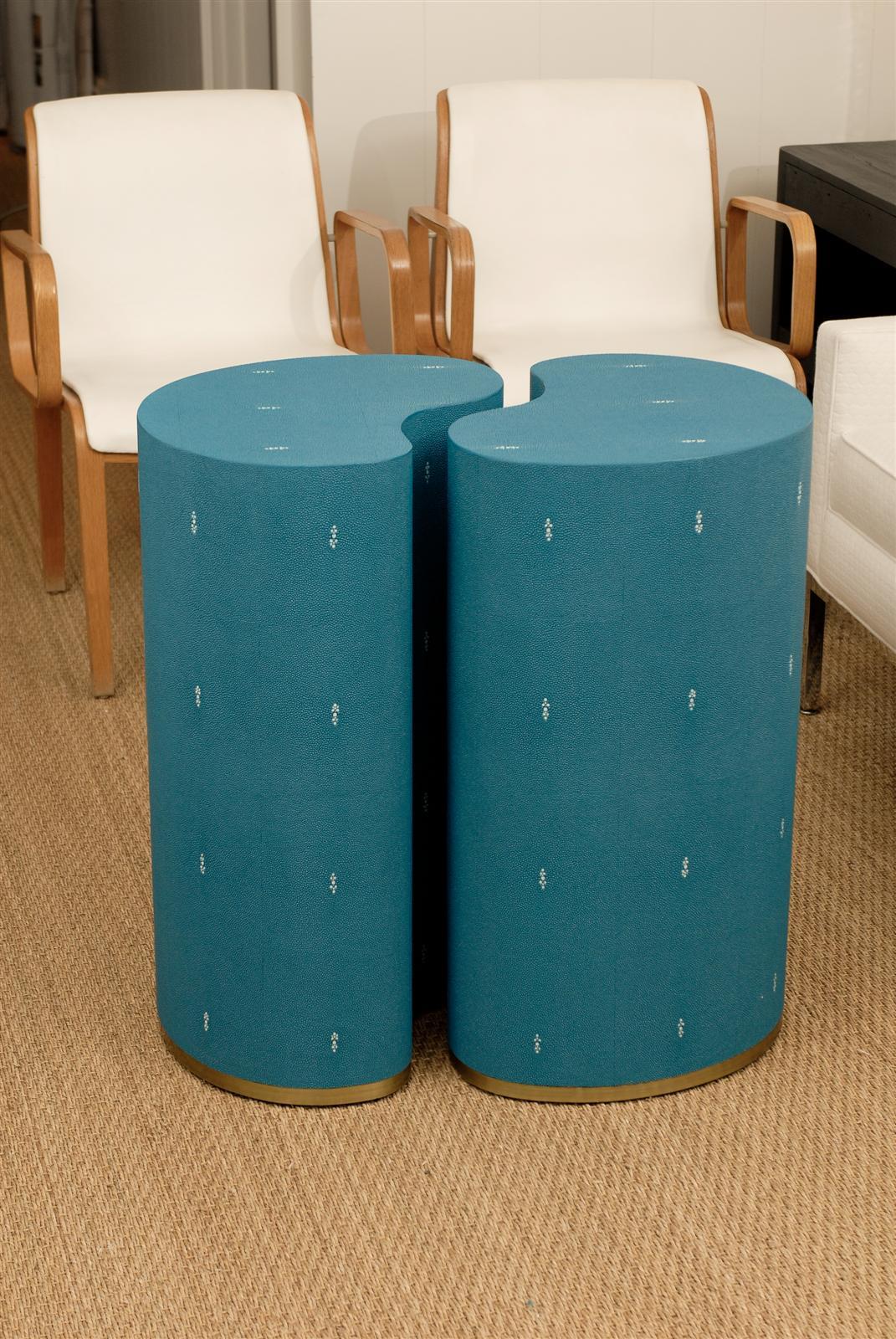 Turquoise Faux Shagreen Pod Tables For Sale 3