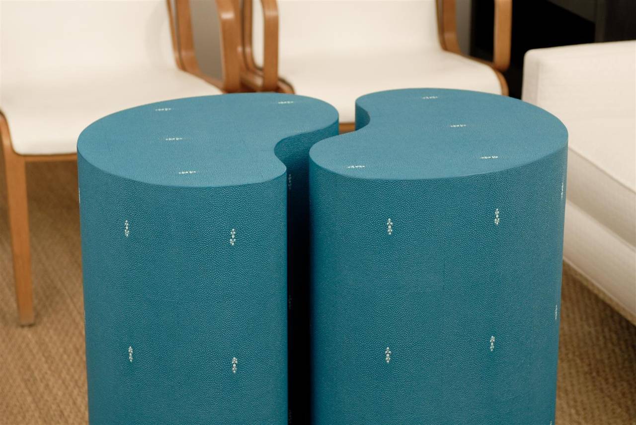 Turquoise Faux Shagreen Pod Tables For Sale 2