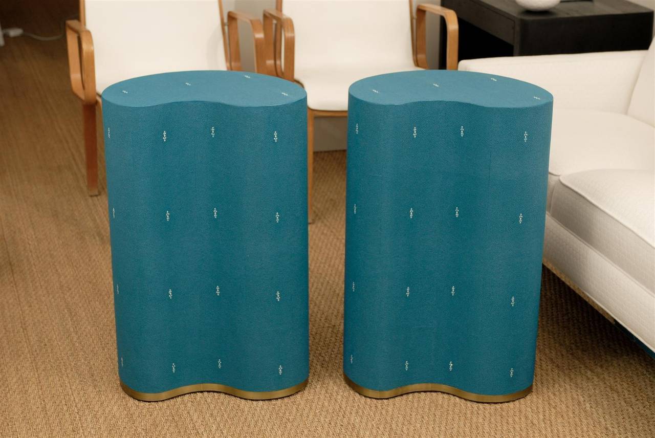 Turquoise Faux Shagreen Pod Tables For Sale 1