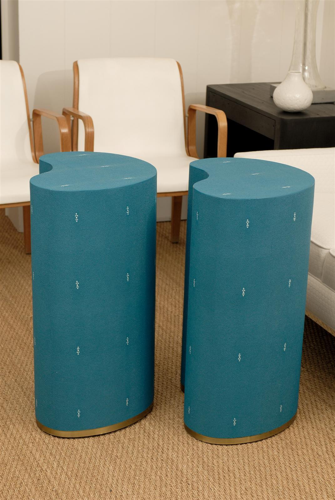 Contemporary Turquoise Faux Shagreen Pod Tables For Sale
