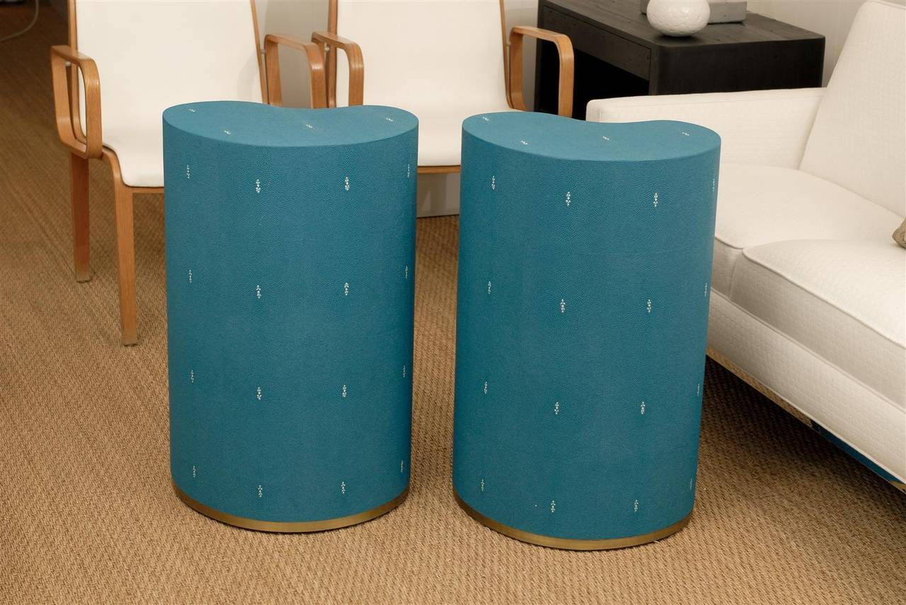 Turquoise Faux Shagreen Pod Tables In Excellent Condition For Sale In Atlanta, GA