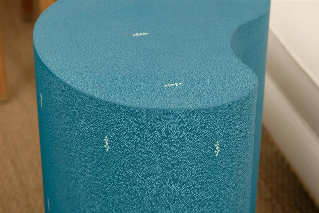 * Pair of faux shagreen tables
* Vibrant turquoise
* Brass detail at base
* Stand alone or together
* Priced and sold as a pair