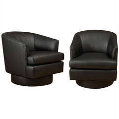 Pair Black Glazed Swivel Chairs