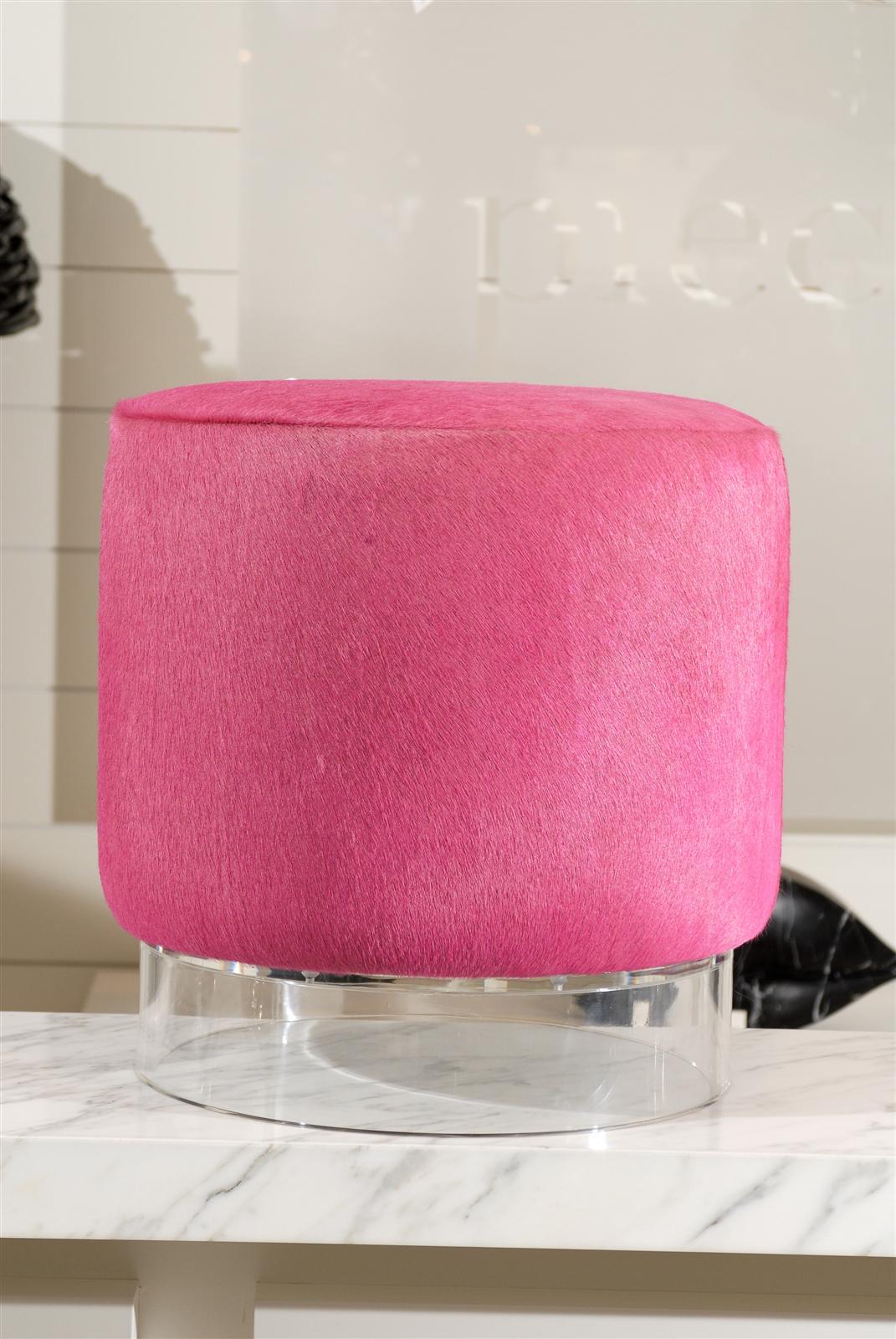 Pink Hide and Lucite Stool In Excellent Condition For Sale In Atlanta, GA